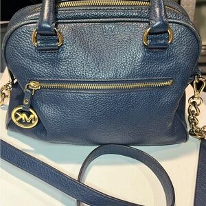 Michael Kors Dark Blue Crossbody Bag with Gold Accents